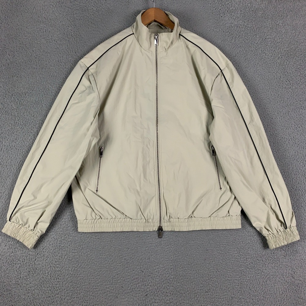 Han Kjobenhavn Jacket Men's XL Tan Beige Full Zip Mesh Lined Windbreaker Piping